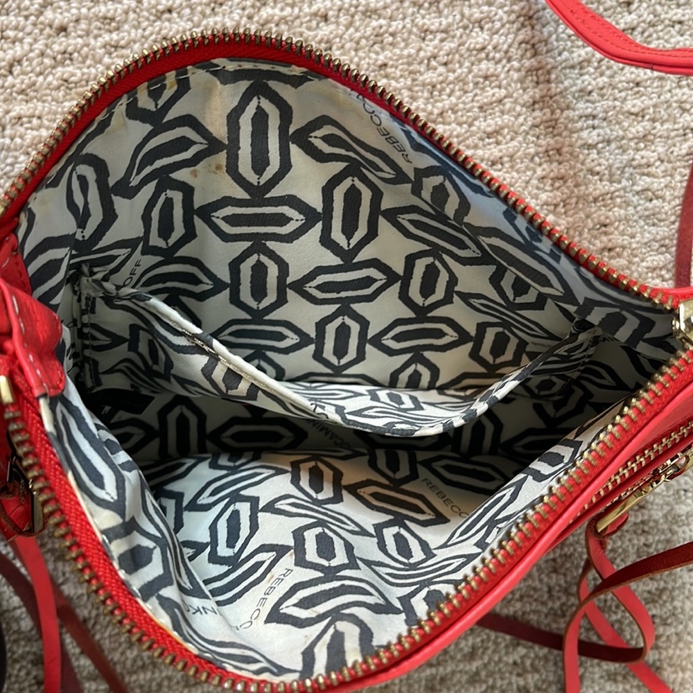 REBECCA MINKOFF CORAL LEATHER TRIPLE ZIPPER CROSSBODY SHOULDER BAG - Picture 7 of 12